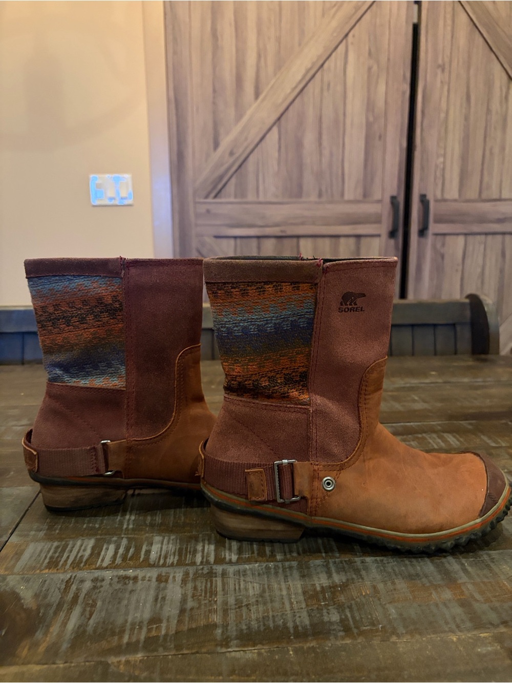 SOREL Rylee Tweed Waterproof Suede Aztec Brown Winter Boots Size 8
